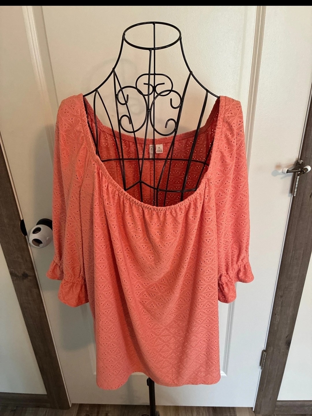 Cato Coral Eyelet Off-Shoulder Tunic